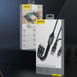 „Dudao L3W USB-A/ USB-C“ į „Lightning“/ USB-C/ MicroUSB“ 66 W laidas – juodas