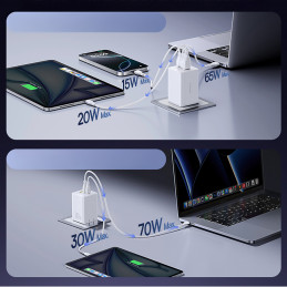 „Baseus EnerFill FE11“ 2 x USB-C / USB-A 100 W sieninis įkroviklis – baltas