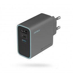 „Cuktech CUKAD653EUGR“ 65 W „GaN“ sieninis įkroviklis, 2 x USB-C, 1 x USB-A – pilkas