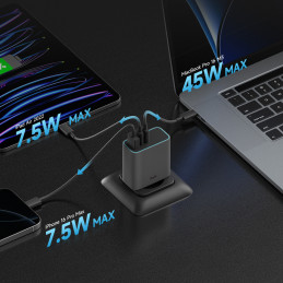 „Cuktech CUKAD653EUGR“ 65 W „GaN“ sieninis įkroviklis, 2 x USB-C, 1 x USB-A – pilkas