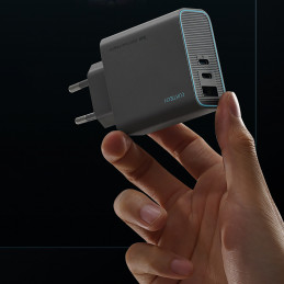 „Cuktech CUKAD653EUGR“ 65 W „GaN“ sieninis įkroviklis, 2 x USB-C, 1 x USB-A – pilkas