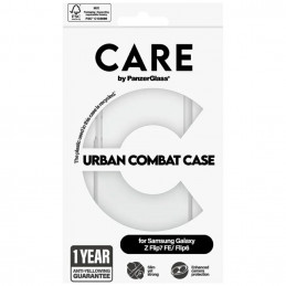 „CARE by PanzerGlass“ flagmaninis „Urban Combat“ dėklas, skirtas „Samsung Galaxy Z Flip 7 FE / Flip 6“ – skaidrus