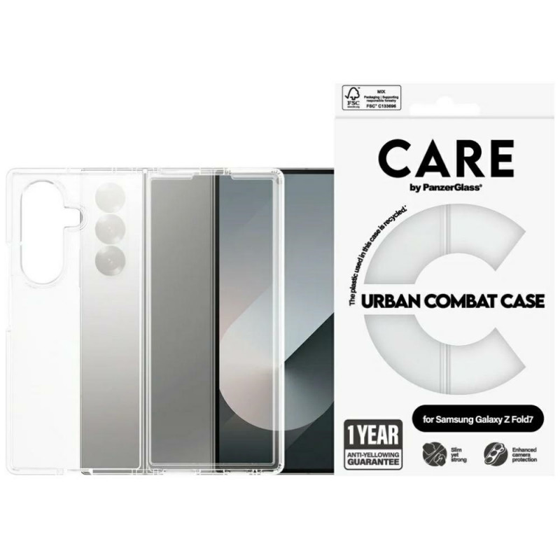 „CARE by PanzerGlass“ flagmaninis „Urban Combat“ dėklas, skirtas „Samsung Galaxy Z Fold 7“ – skaidrus