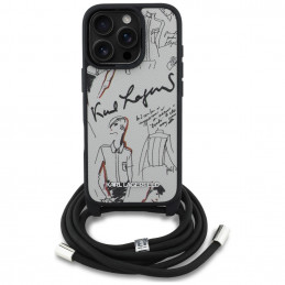 Karl Lagerfeld iPhone 16 Pro Max dėklas su grūdėtu raštu ir logotipu – pilkas