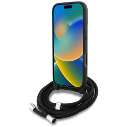 „Karl Lagerfeld“ per petį nešiojamas dėklas su grūdėtu raštu ir logotipu, skirtas „iPhone 16 Pro“ – pilkas