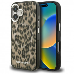 „Karl Lagerfeld IML“ leopardo rašto „MagSafe“ dėklas, skirtas „iPhone 16“ – rudas