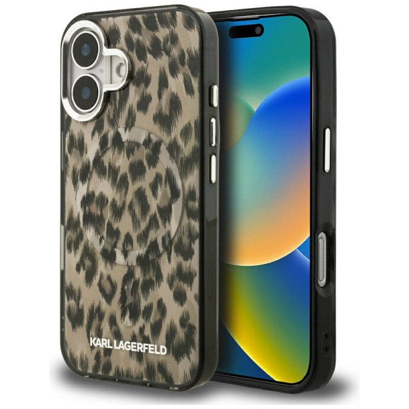 „Karl Lagerfeld IML“ leopardo rašto „MagSafe“ dėklas, skirtas „iPhone 16“ – rudas