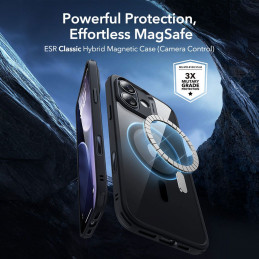 ESR Classic Hybrid MagSafe + grūdinto stiklo komplektas, skirtas iPhone 17 – skaidriai juodas