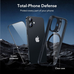 ESR Classic Hybrid MagSafe + grūdinto stiklo komplektas, skirtas iPhone 17 – skaidriai juodas