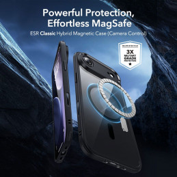 ESR Classic Hybrid MagSafe + grūdinto stiklo komplektas, skirtas iPhone 17 Air – skaidriai juodas