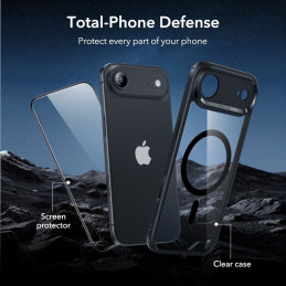 ESR Classic Hybrid MagSafe + grūdinto stiklo komplektas, skirtas iPhone 17 Air – skaidriai juodas