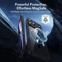 ESR Classic Hybrid MagSafe + grūdinto stiklo komplektas, skirtas iPhone 17 Pro – skaidriai juodas