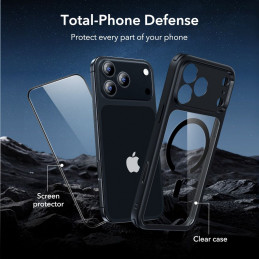 ESR Classic Hybrid MagSafe + grūdinto stiklo komplektas, skirtas iPhone 17 Pro – skaidriai juodas