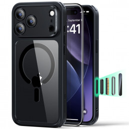 ESR Classic Hybrid MagSafe + grūdinto stiklo komplektas, skirtas iPhone 17 Pro Max – skaidriai juodas