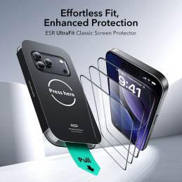 ESR UltraFit grūdinto stiklo 2 vnt. pakuotė, skirta iPhone 17 Pro Max - skaidrus