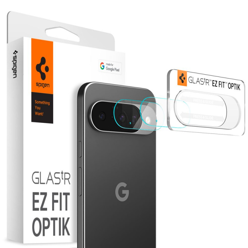 „Spigen Optik Glas.tR“ kameros apsauginiai dėklai, 2 vnt., skirti „Google Pixel 10“ – skaidrūs