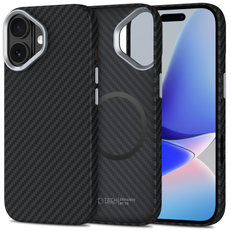 „Tech-Protect Ion Carbon MagSafe“ dėklas, skirtas „iPhone 17“ – juodas ir sidabrinis