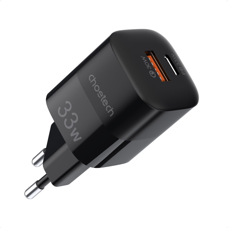 Choetech PD5006 GaN USB-A / USB-C 33W PD QC sieninis įkroviklis - juodas