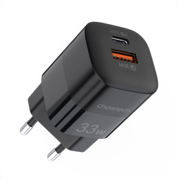 Choetech PD5006 GaN USB-A / USB-C 33W PD QC sieninis įkroviklis - juodas