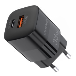 Choetech PD5006 GaN USB-A / USB-C 33W PD QC sieninis įkroviklis - juodas