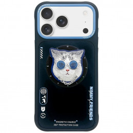 „Nimmy Glasses“ stilingas katino formos „MagSafe“ dėklas, skirtas „iPhone 17 Pro“ – juodas ir mėlynas