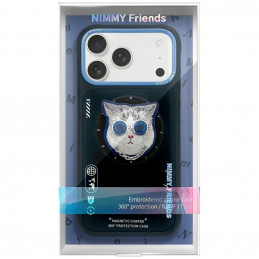 „Nimmy Glasses“ stilingas katino formos „MagSafe“ dėklas, skirtas „iPhone 17 Pro“ – juodas ir mėlynas