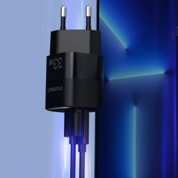 Choetech PD5006 GaN USB-A / USB-C 33W PD QC sieninis įkroviklis - juodas