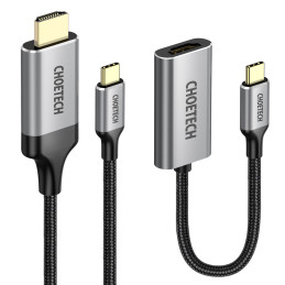 Choetech HUB adapterių rinkinys C tipo USB – HDMI 2.0 (3840 x 2160 @ 60Hz) pilka (HUB-H12) + C tipo USB kabelis – HDMI (...