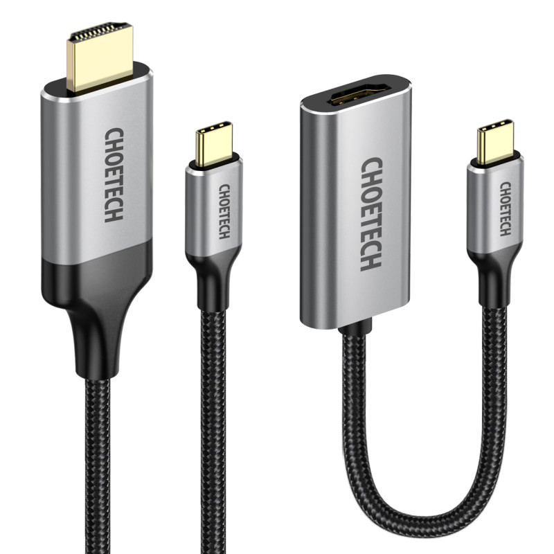 Choetech HUB adapterių rinkinys C tipo USB – HDMI 2.0 (3840 x 2160 @ 60Hz) pilka (HUB-H12) + C tipo USB kabelis – HDMI (...