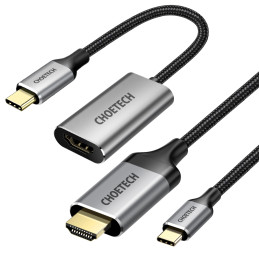 Choetech HUB adapterių rinkinys C tipo USB – HDMI 2.0 (3840 x 2160 @ 60Hz) pilka (HUB-H12) + C tipo USB kabelis – HDMI (...
