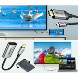 Choetech HUB adapterių rinkinys C tipo USB – HDMI 2.0 (3840 x 2160 @ 60Hz) pilka (HUB-H12) + C tipo USB kabelis – HDMI (...