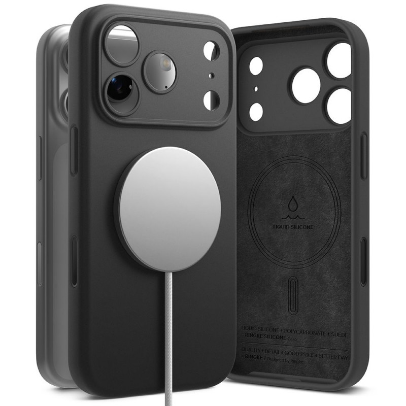 „Ringke“ silikoninis magnetinis „MagSafe“ dėklas, skirtas „iPhone 17 Pro Max“ – juodas
