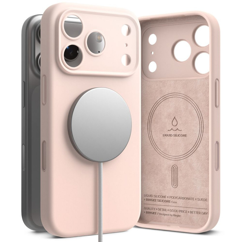 „Ringke“ silikoninis magnetinis „MagSafe“ dėklas, skirtas „iPhone 17 Pro Max“ – rožinis