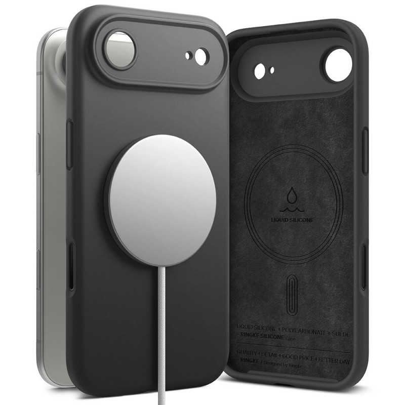 „Ringke“ silikoninis magnetinis „MagSafe“ dėklas, skirtas „iPhone 17 Air“ – juodas