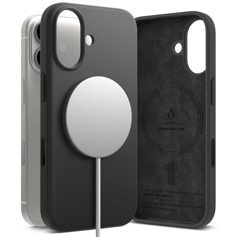 „Ringke“ silikoninis magnetinis „MagSafe“ dėklas, skirtas „iPhone 17“ – juodas
