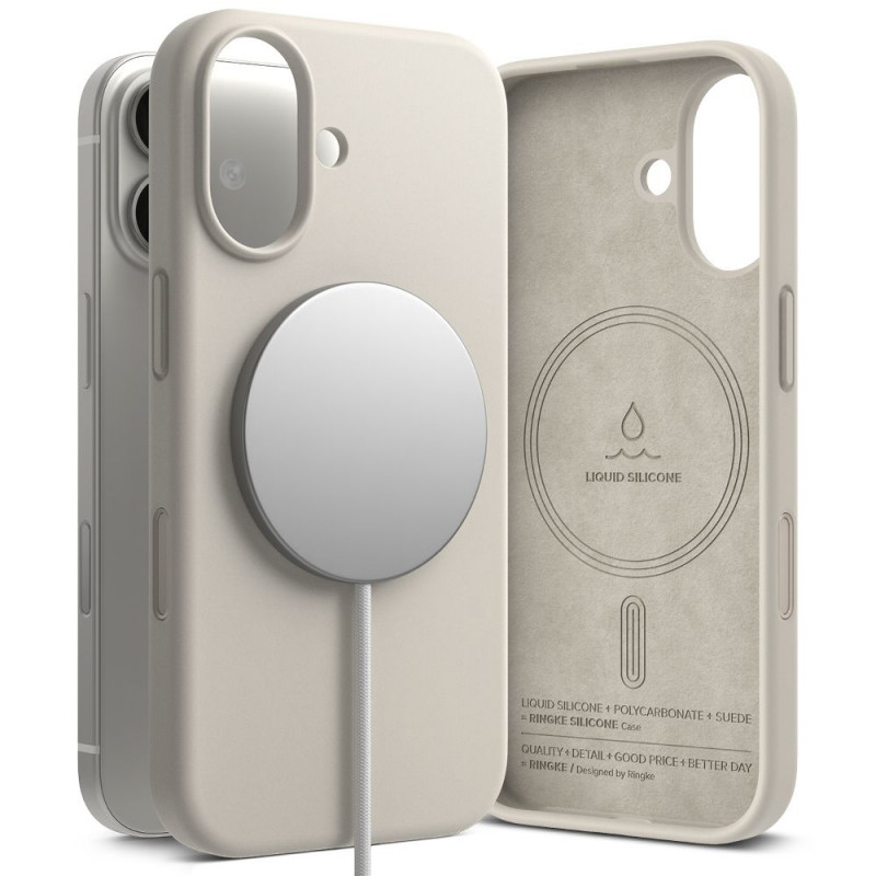 „Ringke“ silikoninis magnetinis „MagSafe“ dėklas, skirtas „iPhone 17“ – smėlio spalvos