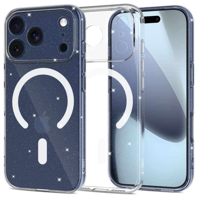 „Tech-Protect FlexAir MagSafe“ dėklas, skirtas „iPhone 17 Pro“ – skaidrus blizgučiais