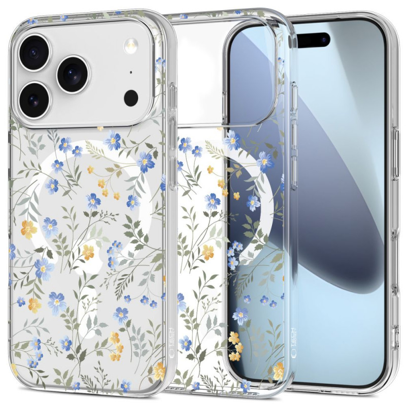 „Tech-Protect FlexAir MagSafe“ dėklas, skirtas „iPhone 17 Pro Max“ – ramunių ir lapų raštas