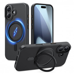 „Tech-Protect MagRing MagSafe“ dėklas, skirtas „iPhone 17“ – matinės juodos spalvos
