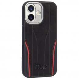„Audi R8“ natūralios odos „MagSafe“ dėklas, skirtas „iPhone 17“ – juodas ir raudonas