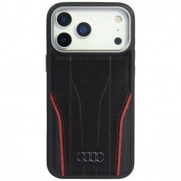 „Audi R8“ natūralios odos „MagSafe“ dėklas, skirtas „iPhone 17 Pro“ – juodas ir raudonas