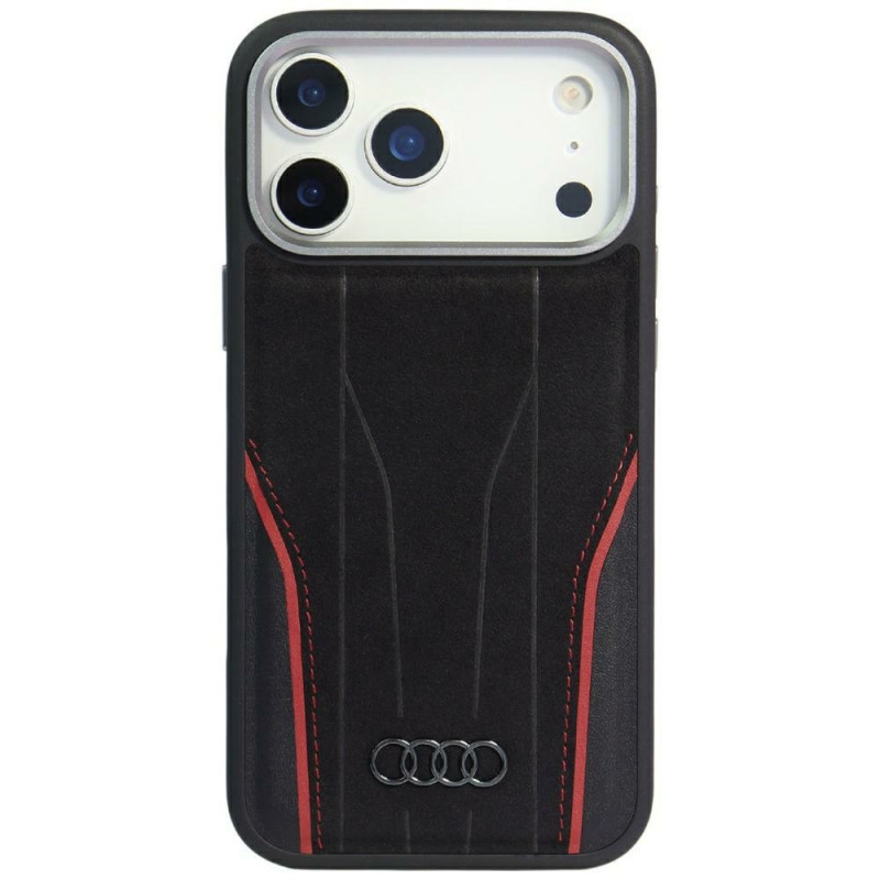 „Audi R8“ natūralios odos „MagSafe“ dėklas, skirtas „iPhone 17 Pro“ – juodas ir raudonas