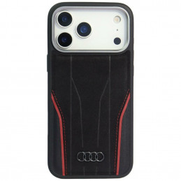 „Audi R8“ natūralios odos „MagSafe“ dėklas, skirtas „iPhone 17 Pro Max“ – juodas ir raudonas