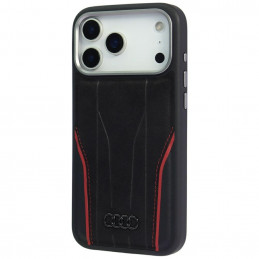 „Audi R8“ natūralios odos „MagSafe“ dėklas, skirtas „iPhone 17 Pro Max“ – juodas ir raudonas