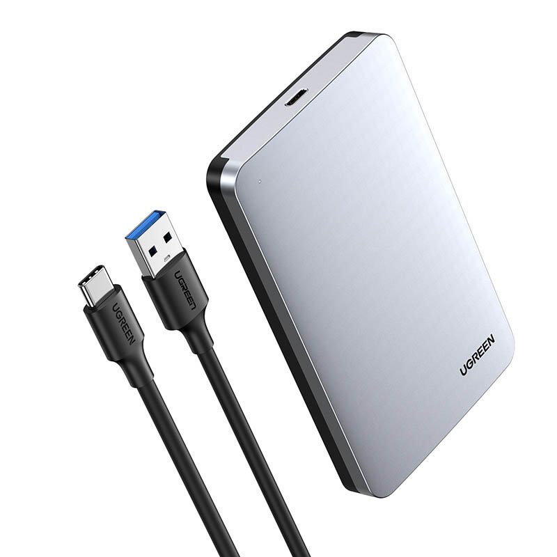 Ugreen CM300 70498 skyrelis 2,5 colio SATA 3.0 6Gbps kietajam diskui – pilkas + USB-C – USB-A laidas 0,5 m