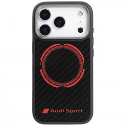 „Audi RSQ“ anglies pluošto sportinis raudono apskritimo formos „MagSafe“ dėklas, skirtas „iPhone 17 Pro“ – juodas