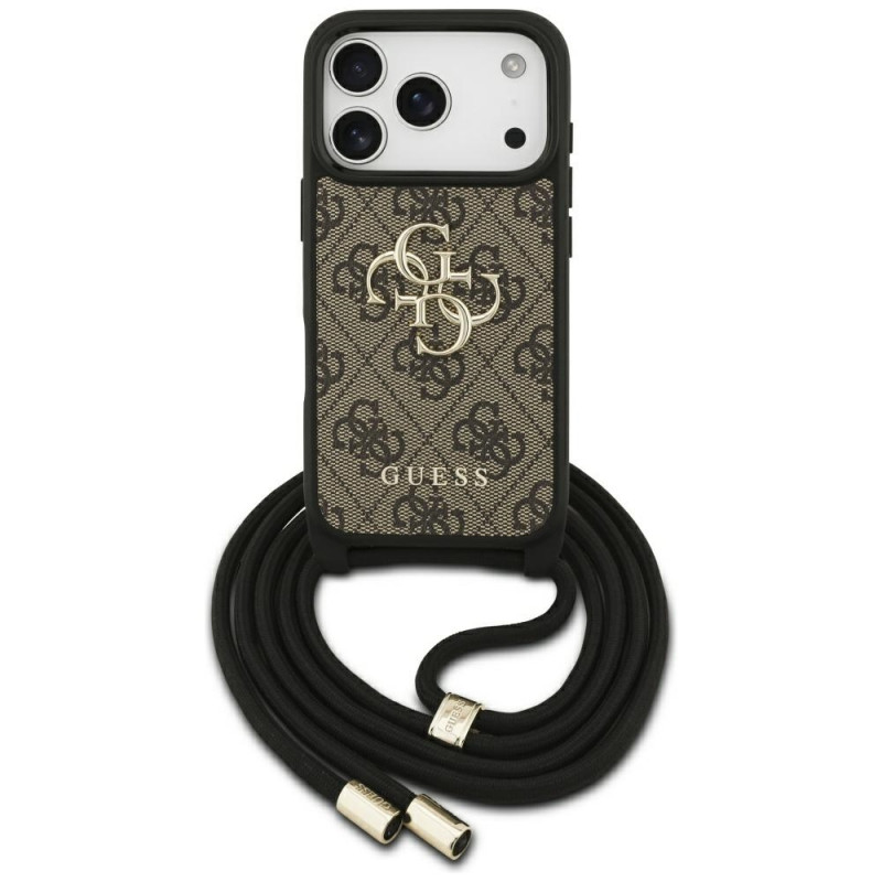 „Guess 4G Big Logo Cord Stap“ dėklas per petį, skirtas „iPhone 17 Pro“ – rudas
