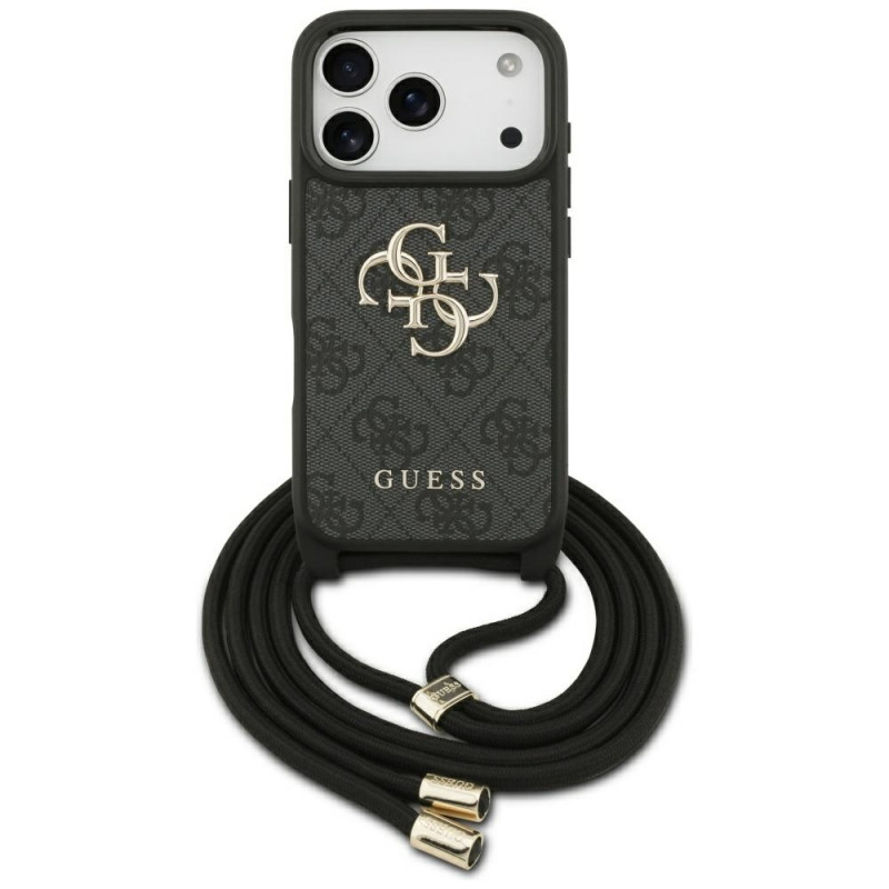 „Guess 4G Big Logo“ laido formos per petį per petį nešiojamas dėklas, skirtas „iPhone 17 Pro“ – juodas