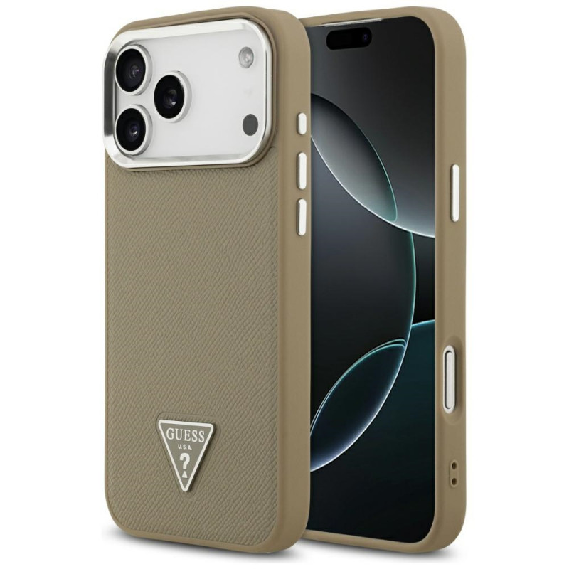 „Guess“ grūdėto trikampio logotipo „MagSafe“ dėklas, skirtas „iPhone 17 Pro“ – rudas
