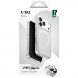 UNIQ LifePro Xtreme Magclick įkrovimo dėklas, skirtas iPhone 17 Pro – skaidrus ir blizgantis